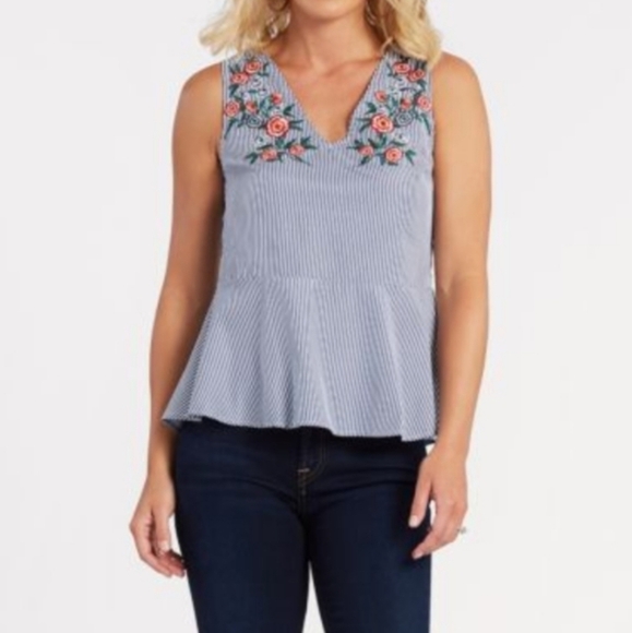 Skies Are Blue Embroidered Stripe Tank - Picture 3 of 8